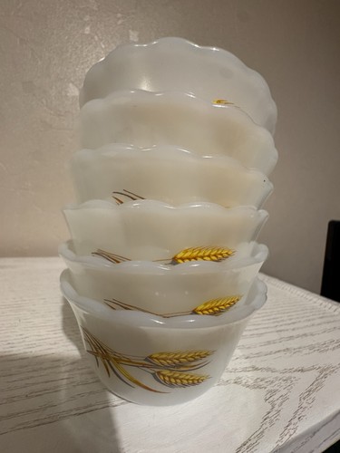 VTG Fire King Golden Wheat Ramekin Custard Cups Anchor Hocking Milk glass Set 6 - Picture 8 of 11