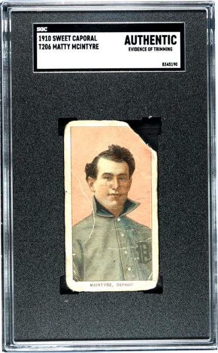 1909 T206 MATTY MCINTYRE NNO POOR SWEET CAPORAL 350 SGC A DETROIT TIGERS