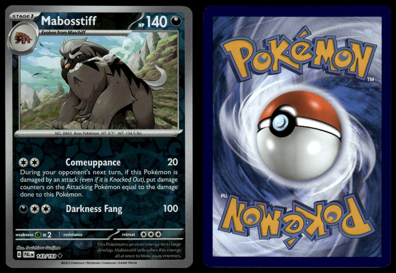 Mabosstiff 143/193 Uncommon Paldea Evolved Pokemon Reverse Holo Near Mint