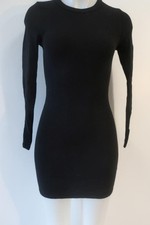 NWT Women Enza Costa Black Bodycon Item-13 Long Slv Ribbed Mini T-Shirt Dress XS