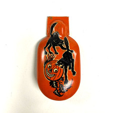 Kirchhof Clicker 2.5" Halloween Noisemaker Tin Litho Scary Black Cats Pumpkin