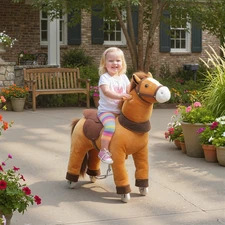 Qaba Ride on Horse for Ages 3-5, 29.5 Inch Plush Riding Pony, Dark Brown