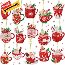 BBTO 15 Pieces Christmas Diamond Painting Keychain Ornaments 5D DIY Hot... 