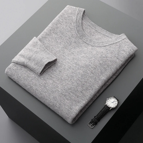 100% Merino Wool Sweater Men's Round Neck Pullover Tops Autumn Winter Sweater - Picture 9 of 35
