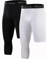 2 Pack Men's 3/4 One Leg Compression Capri Tights Pants Basketball Athletic R...