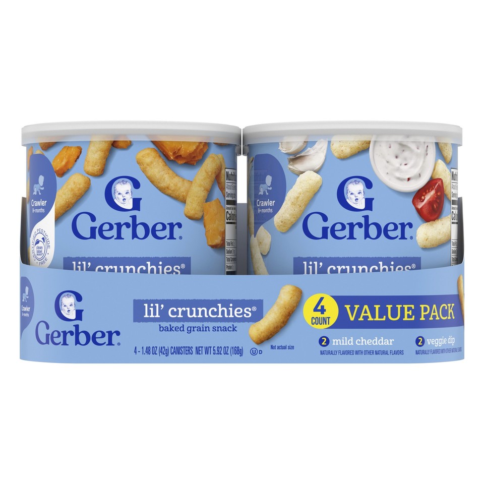 Lil' Crunchies®, Baked Grain Snack, 8+ Months, Mild Cheddar and Veggie Dip, 4