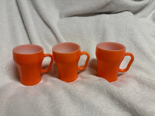 Vintage Set Of 3 Anchor Hocking Orange Soda Fountain Fire King Mugs