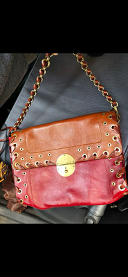 Marc Jacobs Colorblock Shoulder Bag Red/Brown Gold Chain Strap Turn Lock