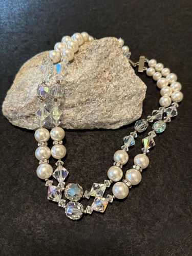 Lisner Vintage Double Strand Necklace with Moonglow AB Crystal
