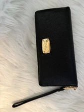 Michael Kors Jet Set Travel Black Leather CONTINENTAL Wallet 35T7GTVE7L