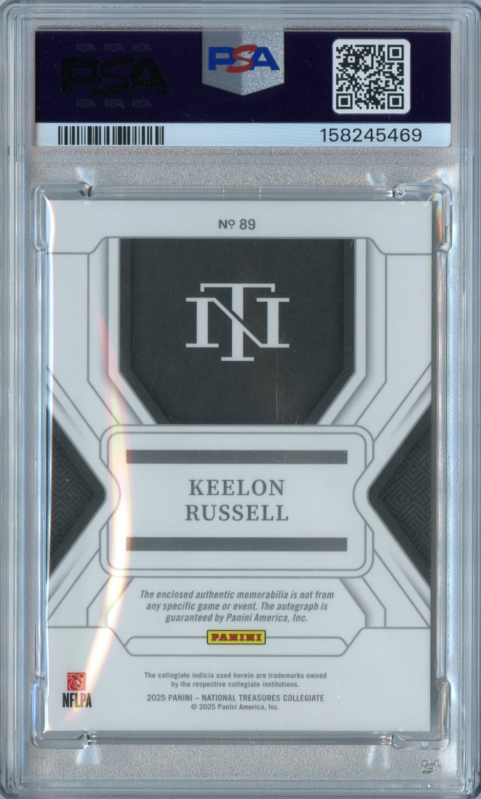 KEELON RUSSELL 2025 NATIONAL TREASURES ROOKIE PATCH AUTO #'D 48/99 PSA 9 ALABAMA view 2