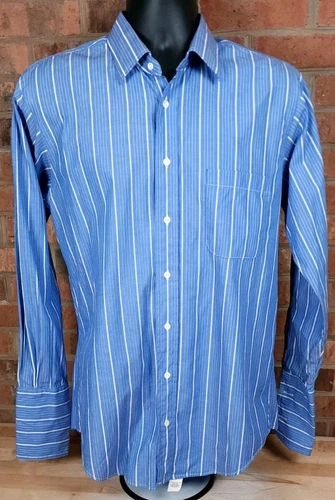 Camicia elegante Burberry made in USA blu a righe con bottoni polsino francese taglia 16 33 vintage