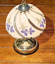 Art Deco Style Touch Lamp Curved White & Blue Iris Floral Glass Panels Light
