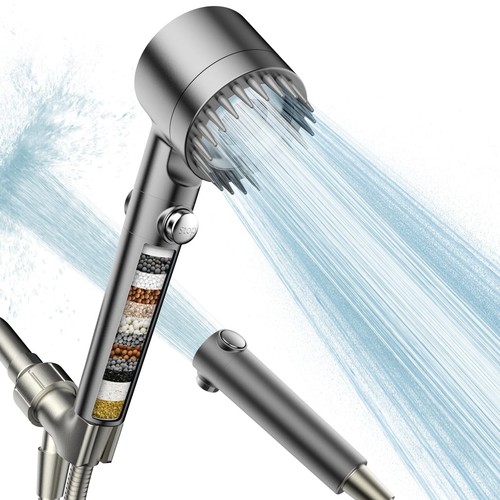 Filtered Shower Head with Handheld, High Pressure Water Flow and Multiple Spr...