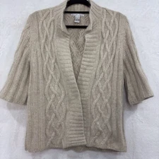 VTG 90s Sweater Womens M Angora Rabbit Hair Wool Button Cardigan Cable Oatmeal