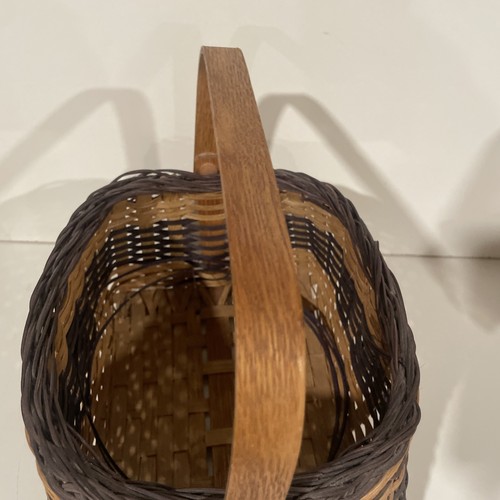 Vintage Splint Gathering Farmhouse Market Basket Wood Movable Handle Tri Color - Picture 8 of 14