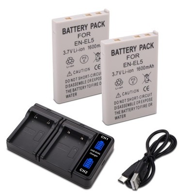 2-Pack EN-EL5 Battery with USB-LCD Dual Charger for Nikon CoolPix P80, P90, P...