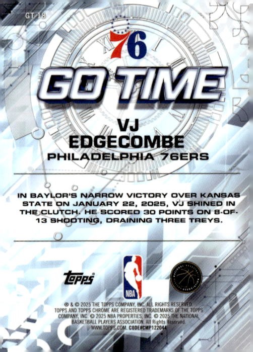 2025-26 Topps Chrome #GT-18 VJ Edgecombe Go Time Refractor | eBay