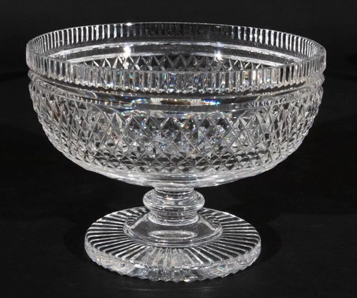 Waterford Crystal Centerpiece Compote Bowl Footed Cross & Vertica Cuts  Signed