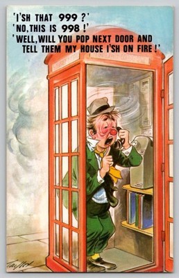 Saucy Sunday Postcard Drunk Man Telephone Booth A/S Taylor Bamforth Comic 337