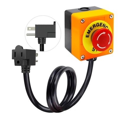 Emergency Stop Push Button Switch with 3.3-ft 14AWG Cable & Piggyback Plug, 