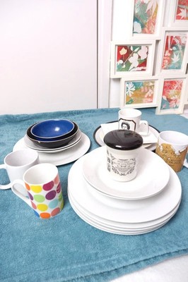 Vorratstopf Queen Elizabeth II Becher Tasse Salat weiß Teller eckig Campingschale