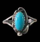 Vintage Sterling Silver Turquoise Leaf Ring Size 8.5 Southwestern Native America