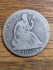 1853 Seated Liberty Silver Half Dollar, Raw, Good Detail