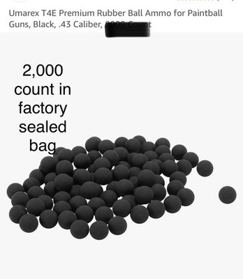 Umarex T4E .43 Caliber Rubber Ball Ammo 2000 Count Bulk Bag Black Reusable Train