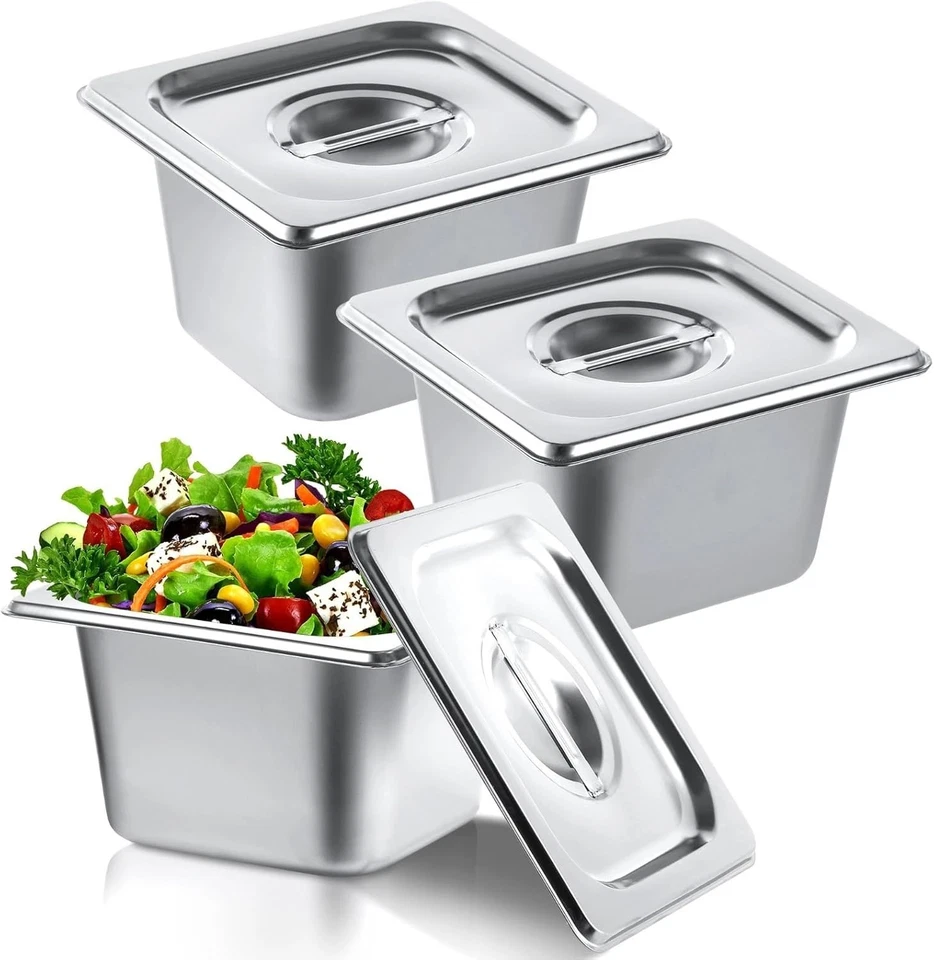 MARKENLOS 3x GN 1/6 Behälter Edelstahl 10cm mit Deckel Hotelpfanne Gastro Buffet