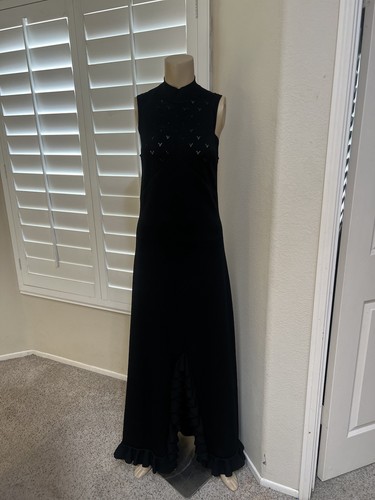 Vestido Crissa Linea Italiana Años 70 Negro Tejido Mangas Largas Frente Abierto Talla 8 - Imagen 2 de 15