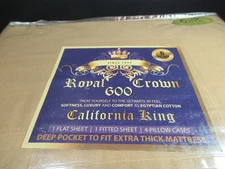 NIP Royal Crown 600 California King 6 Piece Sheet Pillow Case Set Tan/Brown New