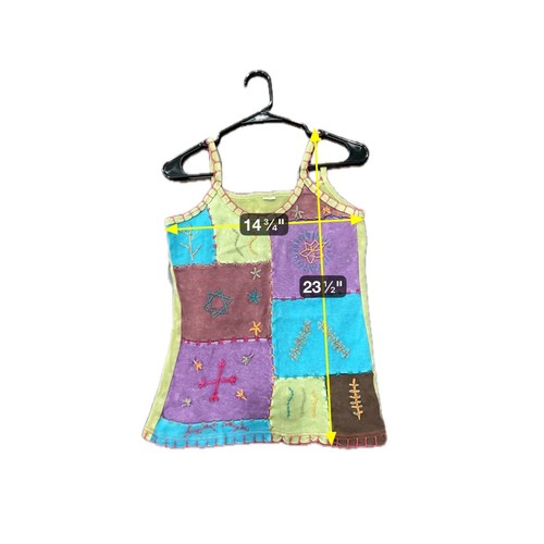 Patchwork Embroidered Scoop Neck Tank Top Multicolor Hippie Y2K Art To Wear - Picture 6 of 8