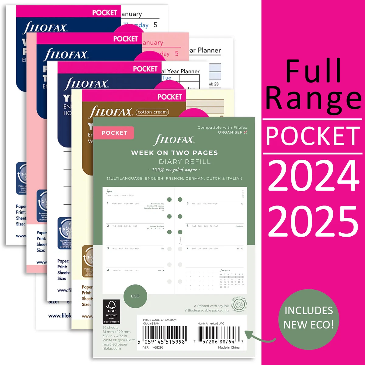 2024 Pocket Daily Planner Inserts  Filofax Pocket Day Per Page Refill