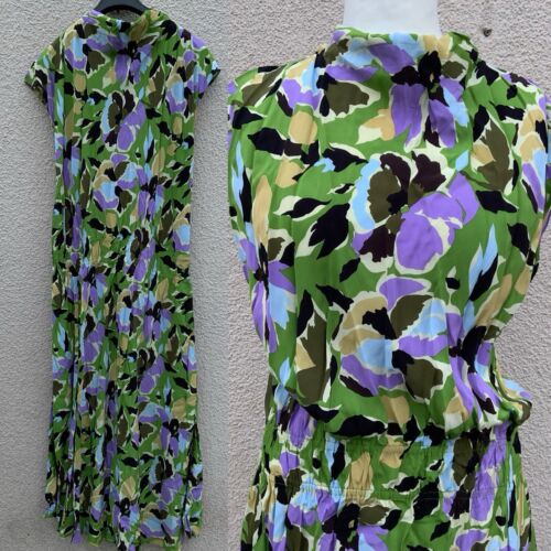 JIGSAW GRAPHIC PANSY COWL NECK SILKY MAXI DRESS SPRING 16 L NEW Wedding