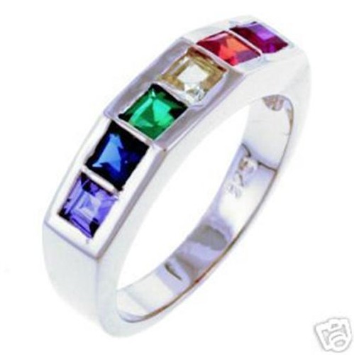 Gay Pride Ring quadratisch Regenbogen CZ Steine Gold | Rhodiumplatte LGBTQ Hochzeitsband - Bild 3 von 5