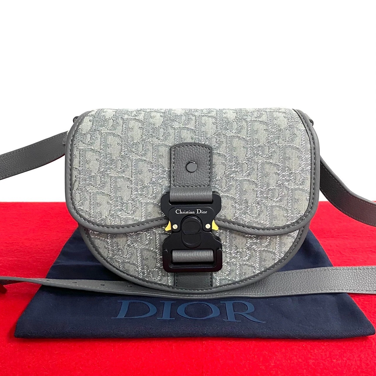 Christian Dior Sac à bandoulière galop oblique toile cuir gris 24717