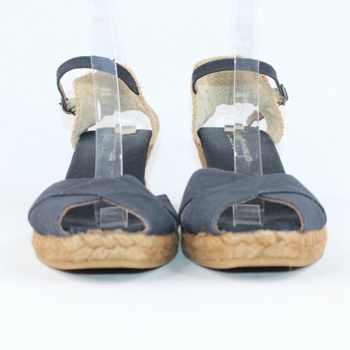 Gaimo Espadrilles Womens 9M Black Canvas Wedge Heel Ankle Strap Open Toe Sandals - Picture 4 of 10