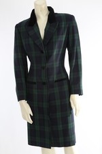 Vintage Green Plaid Collared Coat Slim Long Blazer M Size 8
