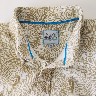 Steve Harvey Collection Men's XXL Shirt Linen Blend Hawaiian Style Short Sleeve