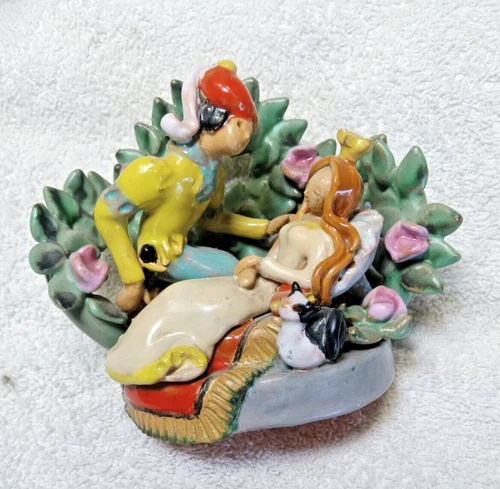 Sleeping Beauty vtg pottery  redwing clay Fairy tale figure