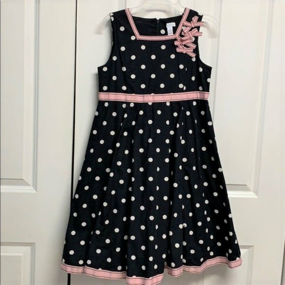 Charter Club Black Pink Polka Dot Print Tulle Cotton Dress Child Size 12
