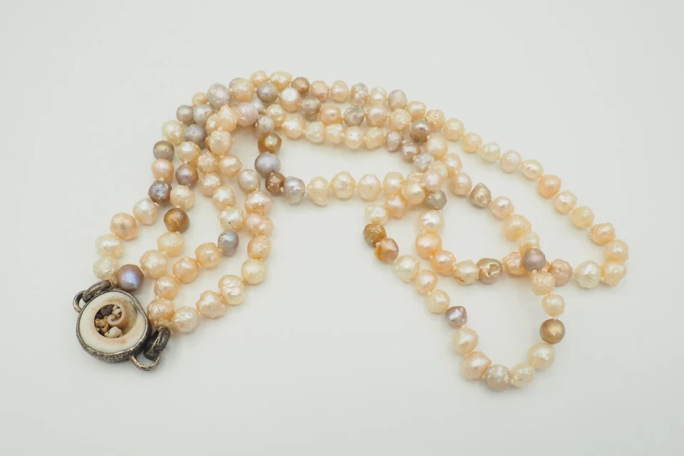 Vintage "LOU" baroque pearls double strand sterling silver clasp beaded necklace - Image 3 of 4