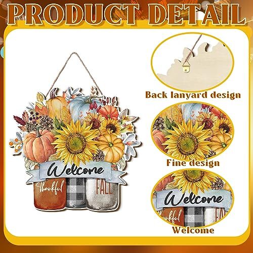 Fall Door Decor Fall Welcome Wooden Sign Pumpkin Sign for Front Door Sunflower - Bild 5 von 7