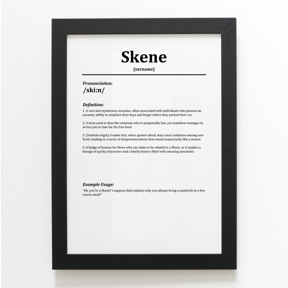 A3 PRINT Skene Funny Humorous Family Surname Definition UK