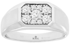 .63CT DIAMOND 14KT WHITE GOLD 3D CLUSTER SQUARE OCTAGON MATTE  SHINY MENS RING