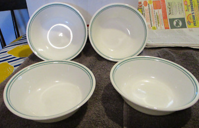 Vintage Corelle ROSEMARIE 4 Soup / Cereal Bowls Green Stripes 6.25'' USA