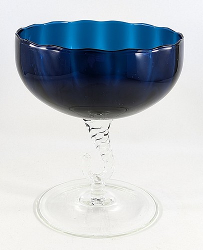 Empoli Italian Cobalt Blue Compote With Clear Hook Shaped Stem - Picture 2 of 5