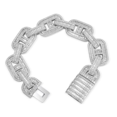 Iced Out 5A Zircon T Square Coffee Bean Pig Nose Bracelet Men & Women Silver Gol