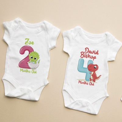 little Dinosaur  Personalised Milestone Baby Bodysuit